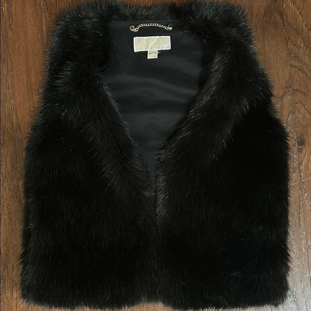 Michael Kors Elegant Black Faux Fur Vest